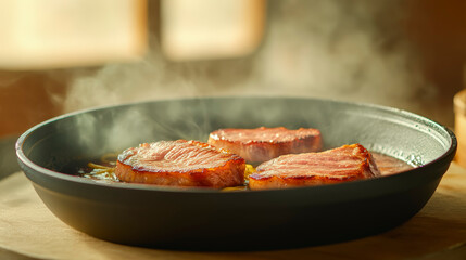 Sizzling steaks cooking in a pan release rich aromas. Discover savory flavors and expert cooking tips for perfect results.
