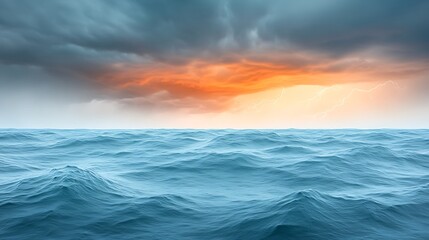 Obraz premium Serene ocean sunset amidst stormy skies tranquil nature photography in wide angle
