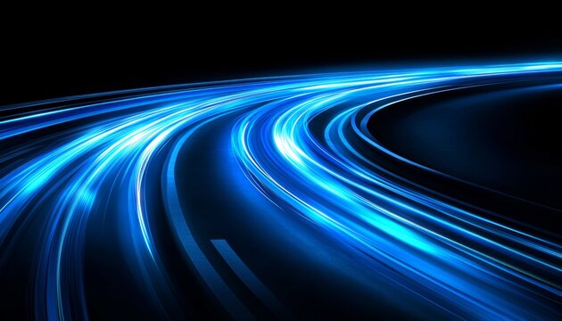 Abstract Speed Long Exposure Light Trails on a Dark Highway, Evoking Motion and Energy
