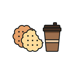 Drink and biscuit set food icon designed with a cozy flair, offering a warm look for projects related to tea time, snacks, or café culture.