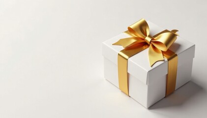 Luxury gold bow tied on white gift card, clean background , festive, event