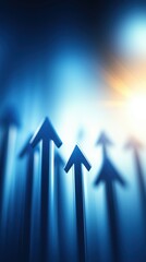 An abstract image featuring multiple upward-pointing arrows against a blue and light background, symbolizing growth and progress.