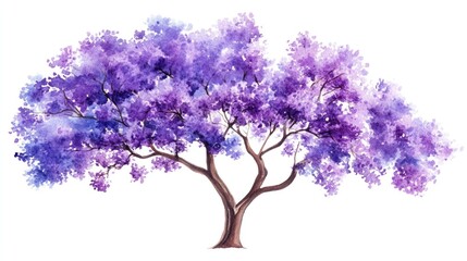 Obraz premium Purple Jacaranda tree in bloom, isolated on white, nature illustration