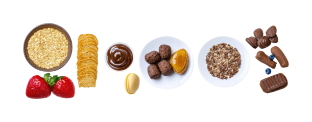 Flat lay snack ideas for healthy eating isolated on transparent background