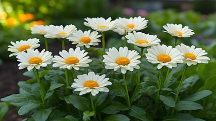 Obraz premium White daisies bloom in a garden, sunny day