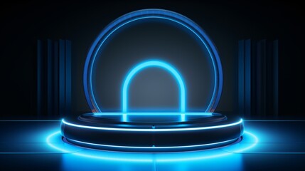 Futuristic Neon Blue Podium Design