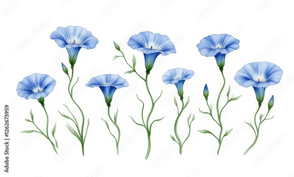 Poster Delicate blue flowers on white background