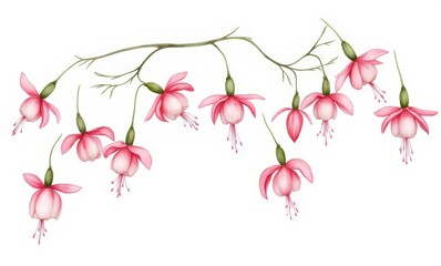Delicate pink fuchsia flowers branch