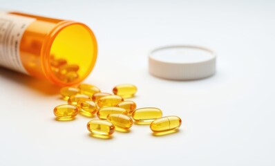 Close-up of fish oil capsules and bottle