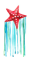 Red starfish. Hand drawn watercolour illustration