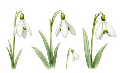 Delicate white snowdrop flowers illustrated