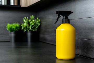An expert carefully applies pesticide under the wooden cabinet in the kitchen to keep pests at bay