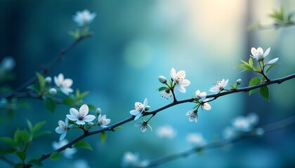 White Cherry Blossom Branch Spring Blooming Tree in a Beautiful Garden Under the Sky