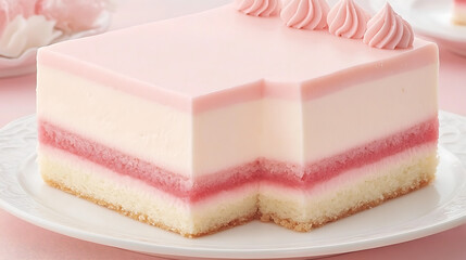 Delicious Square Pink Layer Cake with Creamy Topping A Delightful Pastry Confection Sweet Treat