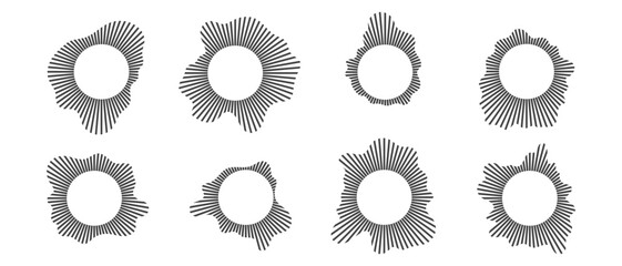 Circular sound waves set, Audio equalizer round wave, Linear rays circular. Vector illustration of isolates on white.