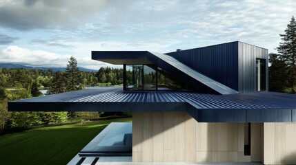 A robust metal roof with a modern, sleek design and a top-notch waterproofing system, offering durability and protection from severe weather conditions