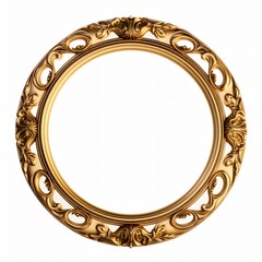 Vintage Gold Round Frame Isolated White Background