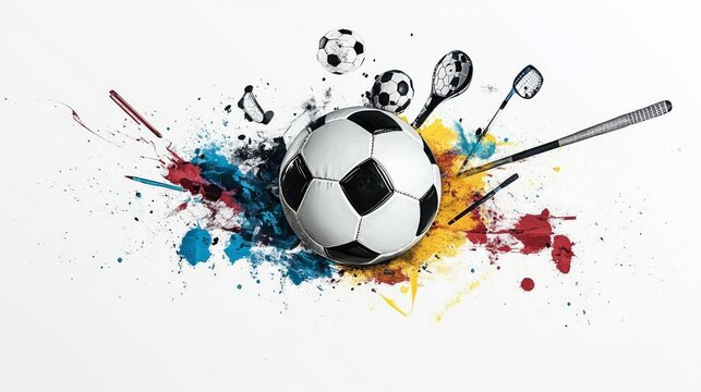 A logo for an all sports channel in YouTube with a white background and a soccer ball with other sports instruments are shown. The logo should be on a horizontal banner and is drown on the top left