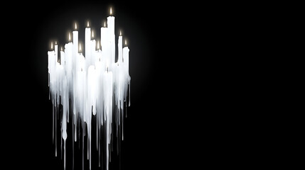 Dramatic Drip Candles Wax Illuminating Gloom, Gothic White Candles with Dripping Wax on a Black Background