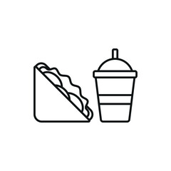 Drink and sandwich set food icon in flat style, featuring a refreshing beverage in a cup with a straw and a delicious sandwich with layers of fillings.