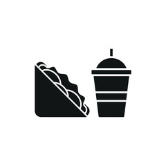 Drink and sandwich set food icon in flat style, featuring a refreshing beverage in a cup with a straw and a delicious sandwich with layers of fillings.