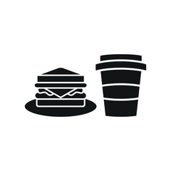 Drink and sandwich set food icon in flat style, featuring a refreshing beverage in a cup with a straw and a delicious sandwich with layers of fillings.
