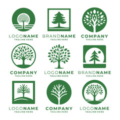 Set of tree logo, nature logo template vector