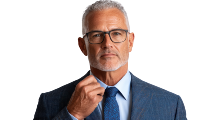 Confident businessman portrait in studio setting with bright background