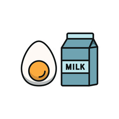 Milk and egg set food icon represents nutrition and protein-rich foods, perfect for grocery designs, healthy diet themes, and culinary illustrations.