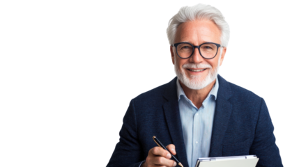 Smiling professional with clipboard in business environment portrait