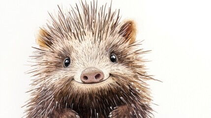 Obraz premium Smiling hedgehog close-up, white background, nature illustration