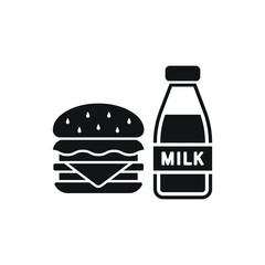 Milk and hamburger set food icon represents a classic meal combo, perfect for restaurant menus, fast food designs, nutrition themes, and delivery apps.