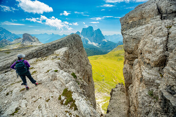 Dolomites Mountains, Italy. Hiking trails in summer