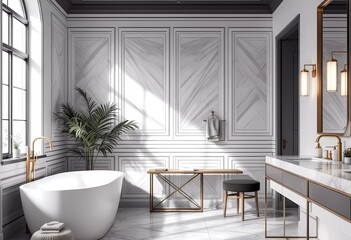 Fototapeta premium Modern Bathroom Design With Elegant Finishes and Natural Light in a Stylish Space. Generative AI