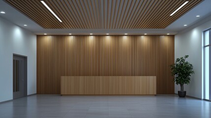 Fototapeta premium A minimalist and luxurious hospital reception counter area designed in white and wood