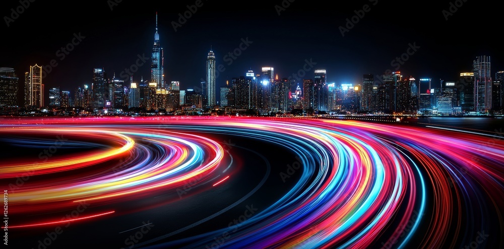 Poster generative ai creating long exposure images of dynamic speed light trails in an urban environment