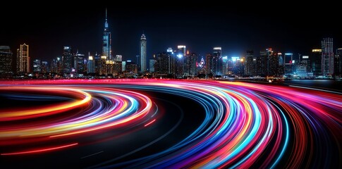 generative ai creating long exposure images of dynamic speed light trails in an urban environment