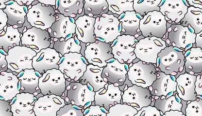 Patron de ovejas tiernas de dibujos animados amontonadas