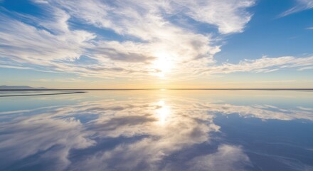 Fototapeta premium Sky and Cloud Reflection on Water at Sunrise Calm Landscape