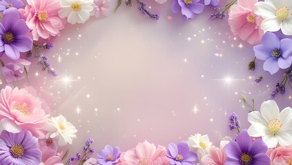 Fototapeta premium Pink floral blossoms and butterflies create a beautiful spring flower pattern