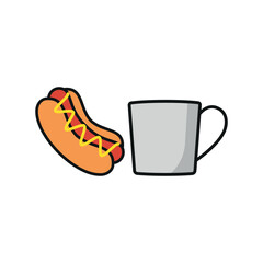 Tea and hot dog set icon represents a unique fusion of street food and warm beverages, perfect for café branding, snack bar menus, food truck promotions, and casual dining visuals.