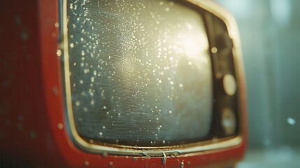 Retro, close-up of a retro TV with static on the screen, nostalgic setting