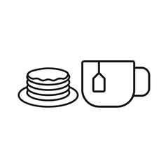 Tea and pancake set icon represents a cozy and classic breakfast pairing, perfect for café branding, bakery menus, brunch promotions, and warm beverage visuals.