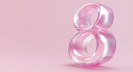 Fototapeta premium Shiny pink plastic number eight on light pink background for modern design