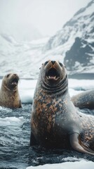 Fototapeta premium Seal swimming in clear blue water with visible ripples and reflections in natural habitat