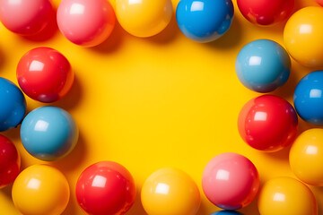 Colorful Rubber Balls on Yellow Surface