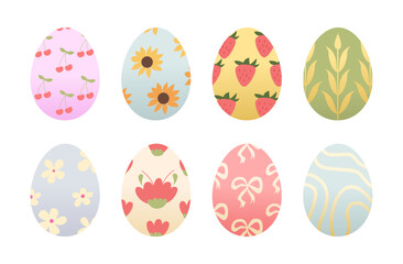 Colorful Easter eggs collection. Design elements for spring religious traditional holiday. Vector flat illustration.