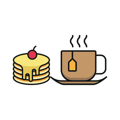Tea and pancake set icon represents a cozy and classic breakfast pairing, perfect for café branding, bakery menus, brunch promotions, and warm beverage visuals.