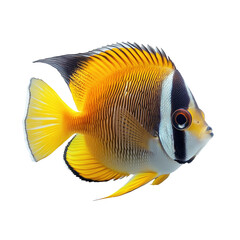 Yellow tropical fish swimming isolated on transparent background PNG