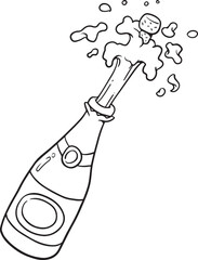 Hand drawn outline sketch of champagne bottle. Vector illustration. Image for any kind of celebration. Vector set